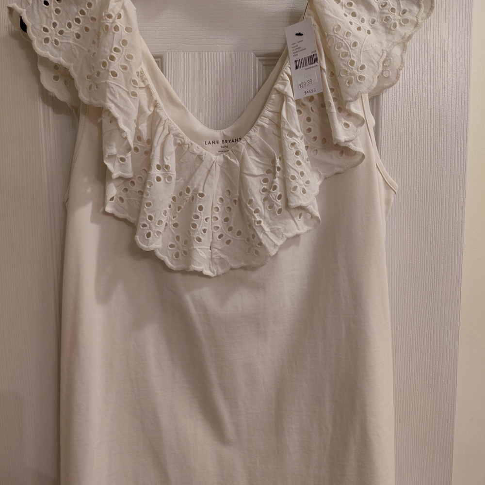 NWT Lane Bryant Beige Eyelet Ruffle Top Size 14/16